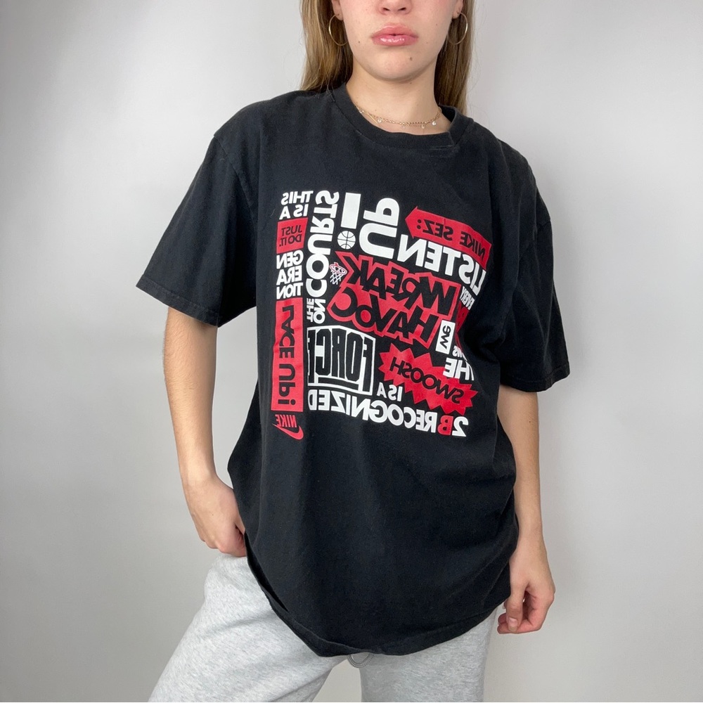 Nike Basketball Red and White Black Graphic Tee